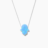 14K Solid Gold Opal Hamsa Necklace
