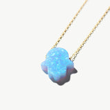 A Touch of Light, A Shield of Spirit - Opal Hamsa Necklace