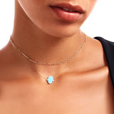 14K Solid Gold Opal Hamsa Necklace