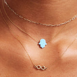 A Touch of Light, A Shield of Spirit - Opal Hamsa Necklace