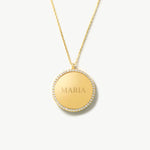 14K Solid Yellow Gold Personalized Name Disc Necklace With Clear Birthstones By Madano