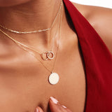 14K Solid Gold Engraved Disc Necklace
