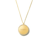 14K Solid Gold Engraved Disc Necklace