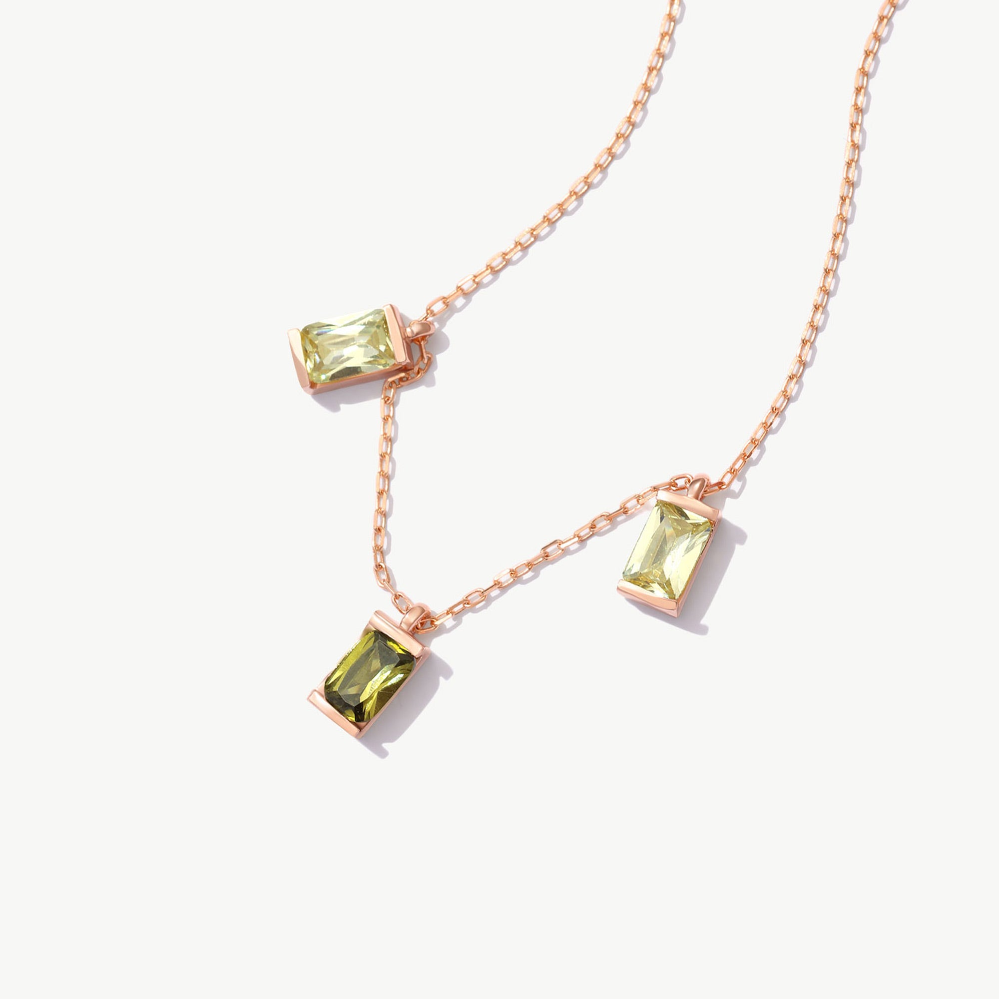14K Solid Gold Dangling Baguette Necklaces