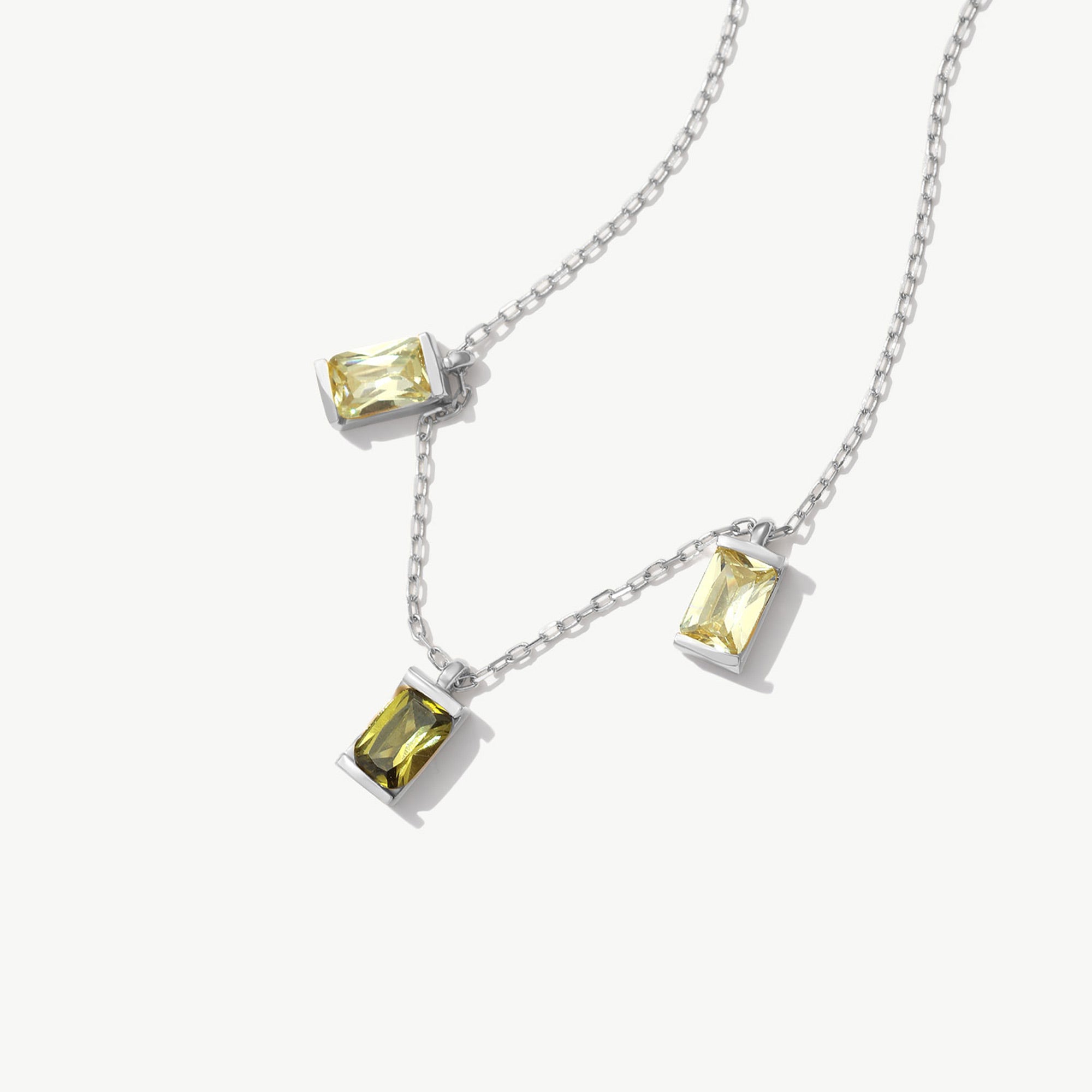 14K Solid Gold Dangling Baguette Necklaces