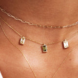 14K Solid Gold Dangling Three Stone Necklaces