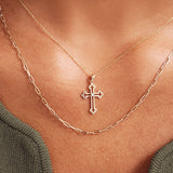 14K Solid Gold Catholic Cross Necklace: Dainty Religious Gift