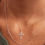 14K Solid Gold Catholic Cross Necklace: Dainty Religious Gift