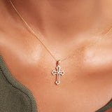 14K Solid Gold Catholic Cross Necklace: Dainty Religious Gift