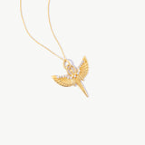 14K Solid Gold Diamond St. Michael Necklace, Archangel Pendant, Guardian Angel