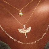 14K Solid Gold Diamond St. Michael Necklace, Archangel Pendant, Guardian Angel
