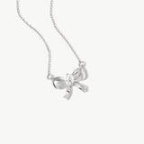 14K Solid Gold Bow Necklace: Dainty Ribbon Pendant