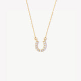 14K Solid Gold Diamond Horseshoe Necklace: Good Luck Charm