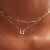 14K Solid Gold Diamond Horseshoe Necklace: Good Luck Charm