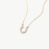 14K Solid Gold Diamond Horseshoe Necklace: Good Luck Charm