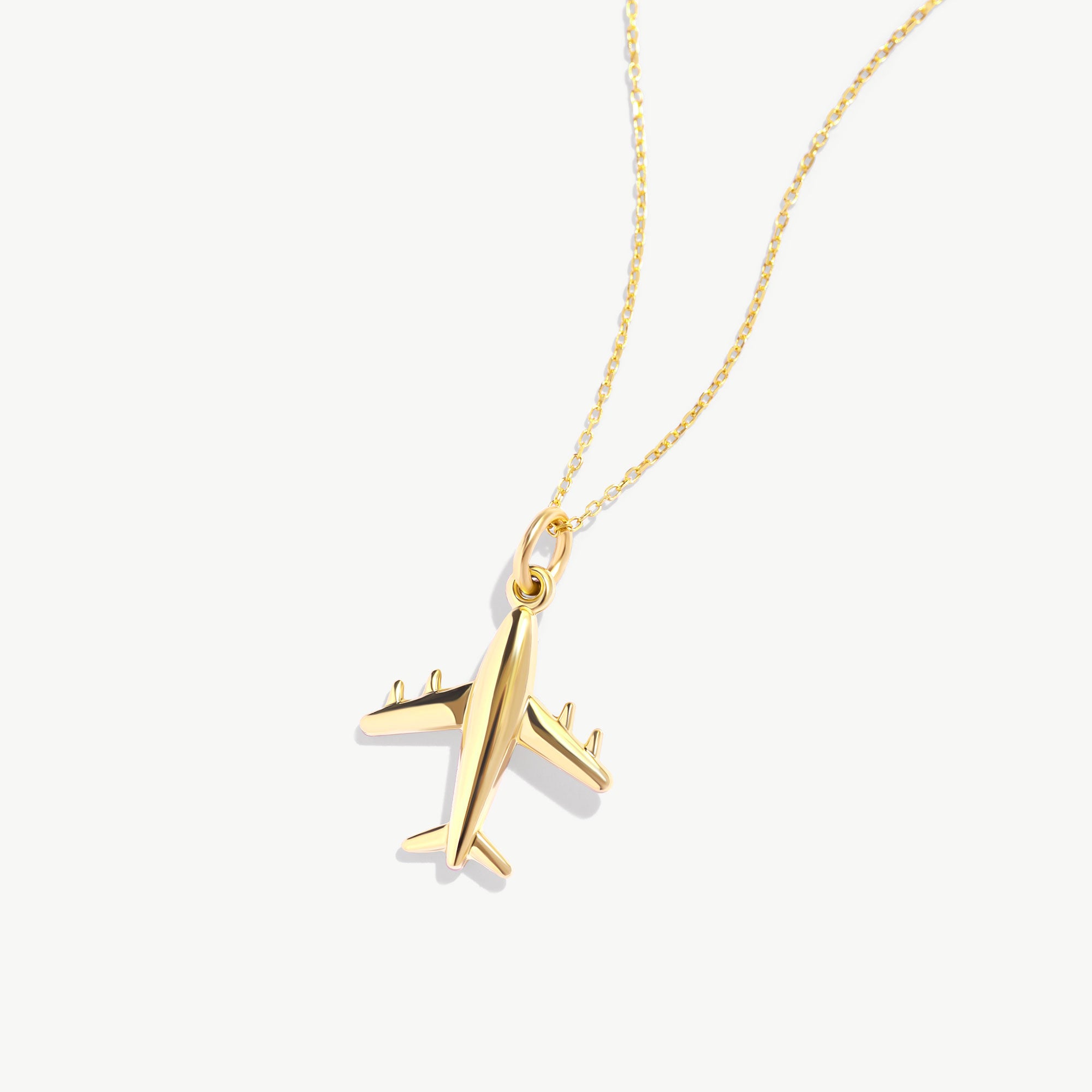 14K Solid Gold Airplane Pendant Necklace