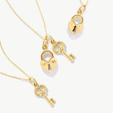 14K Solid Gold Lock and Key Necklace Set: Matching Couple Necklaces
