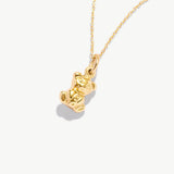 14K Real Solid Gold Teddy Bear Necklace