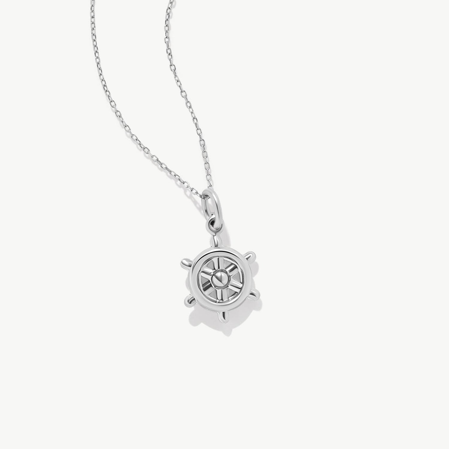 14K Solid Gold Rudder Necklace: Nautical Ship Wheel Pendant