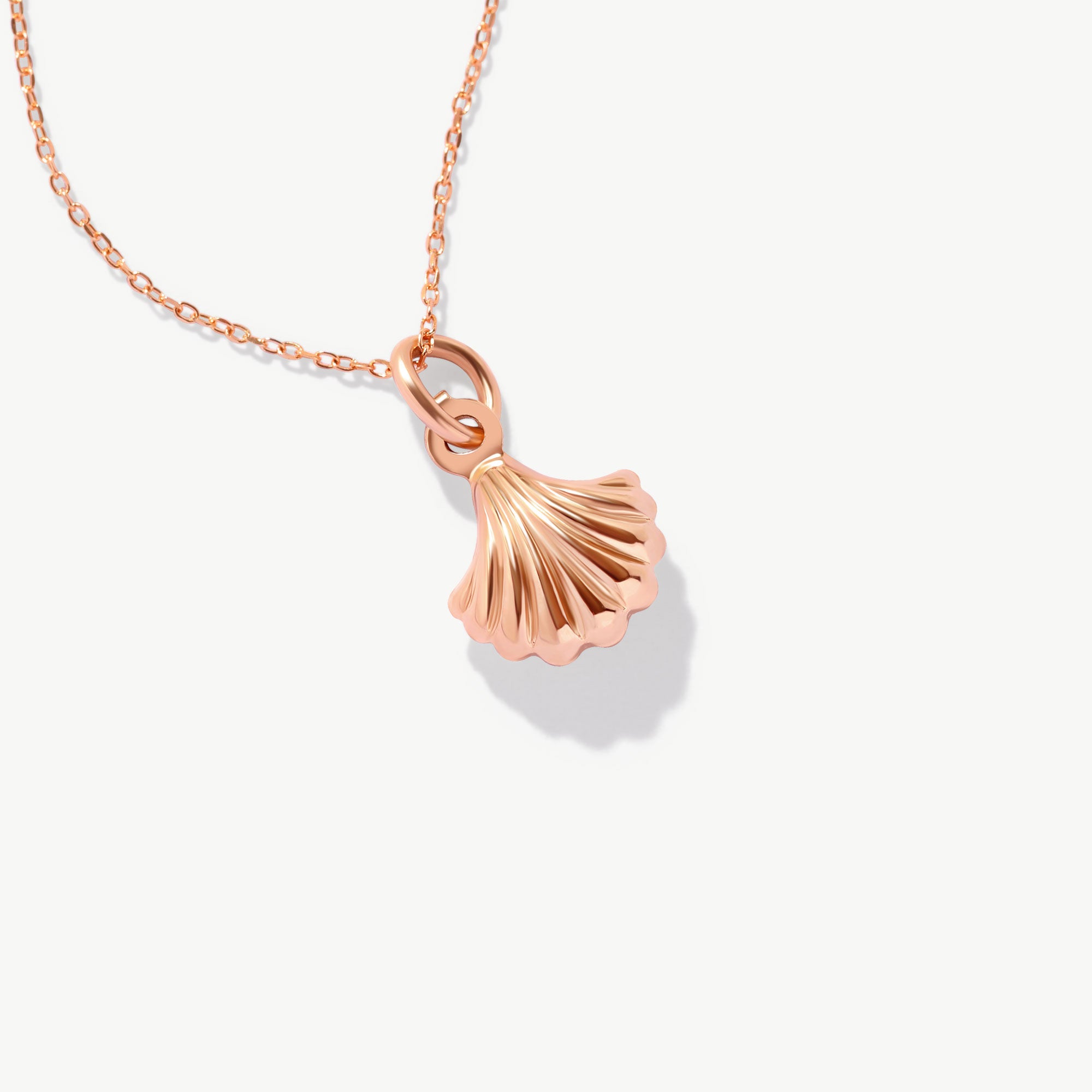 14K Solid Gold Seashell Necklace: Dainty Summer Pendant