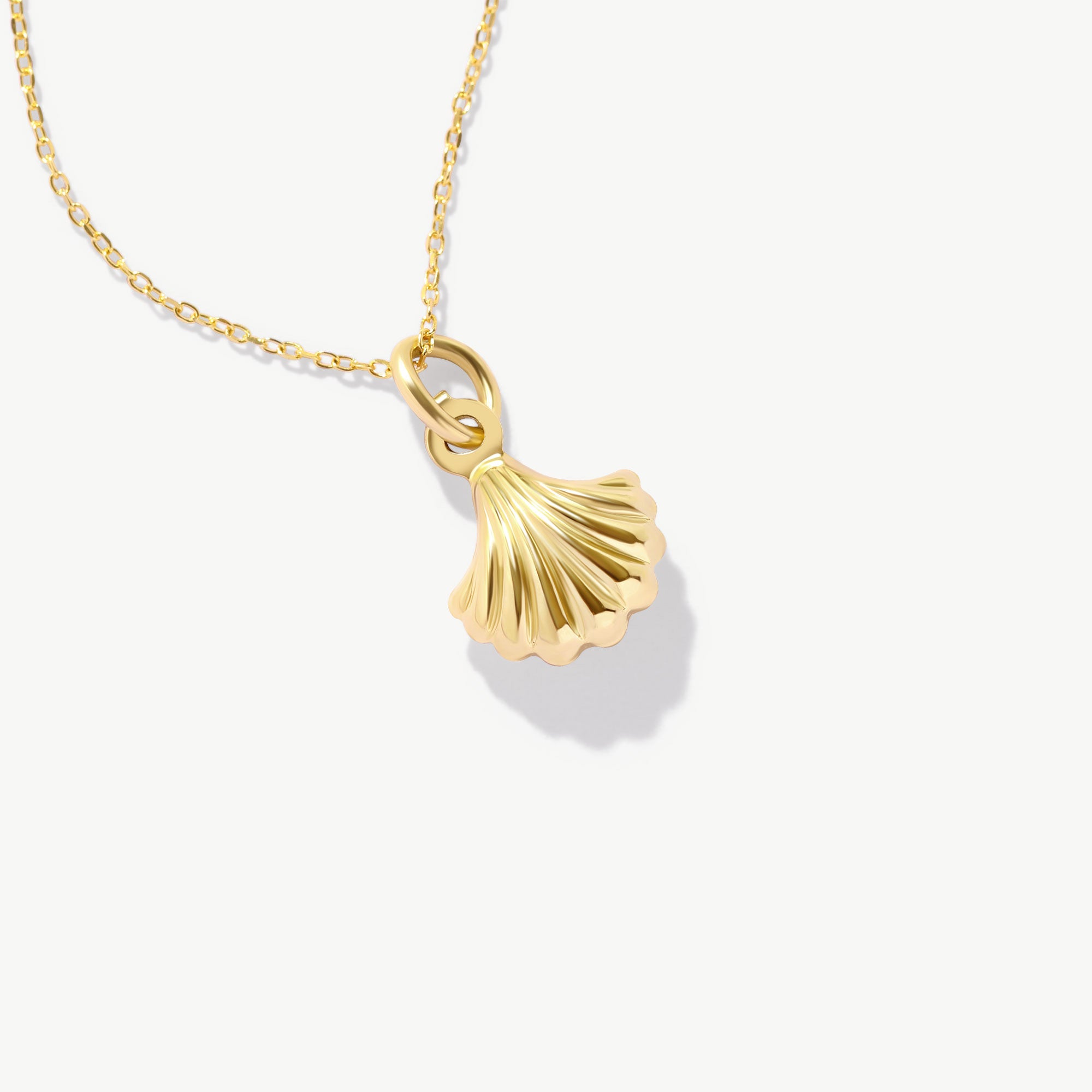 14K Solid Gold Seashell Necklace: Dainty Summer Pendant