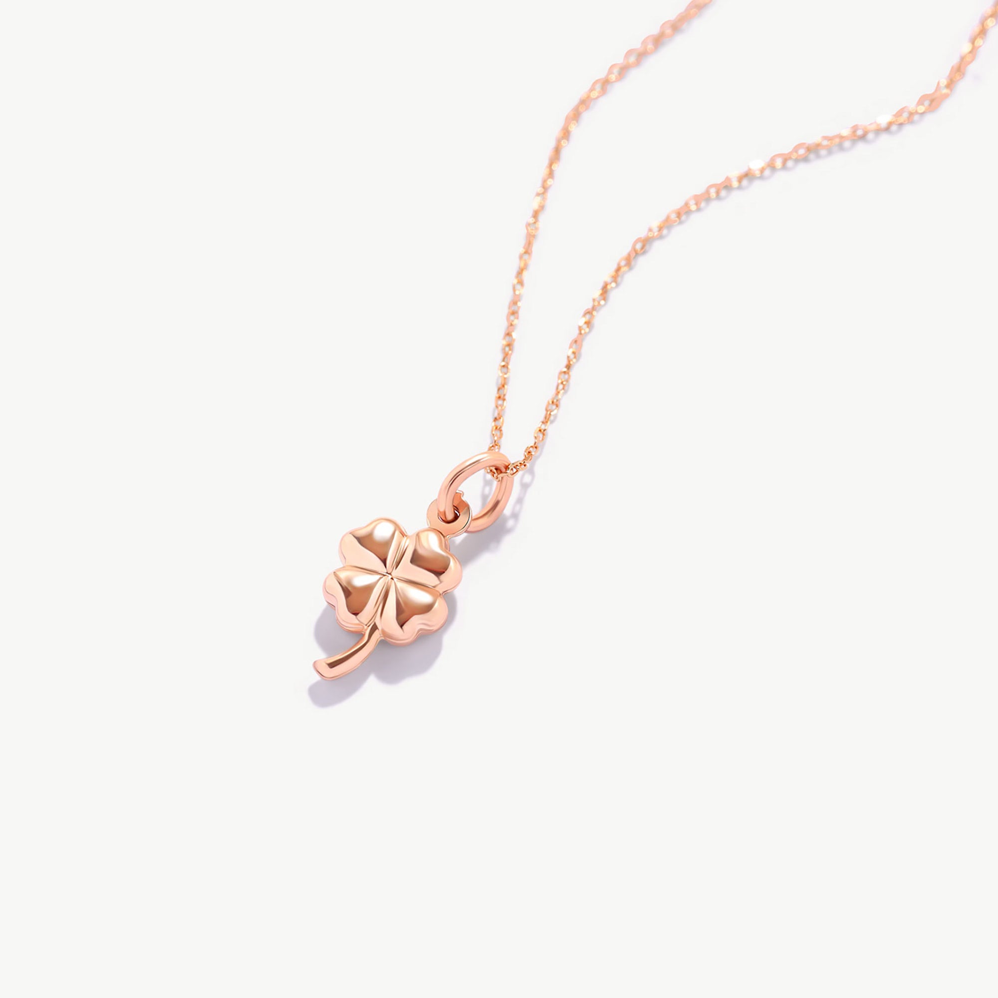 14K Solid Gold Four Leaf Clover Necklace - Lucky Charm Pendant