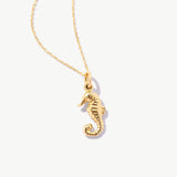 14K Real Solid Gold Seahorse Necklace • Nautical Beach Jewelry