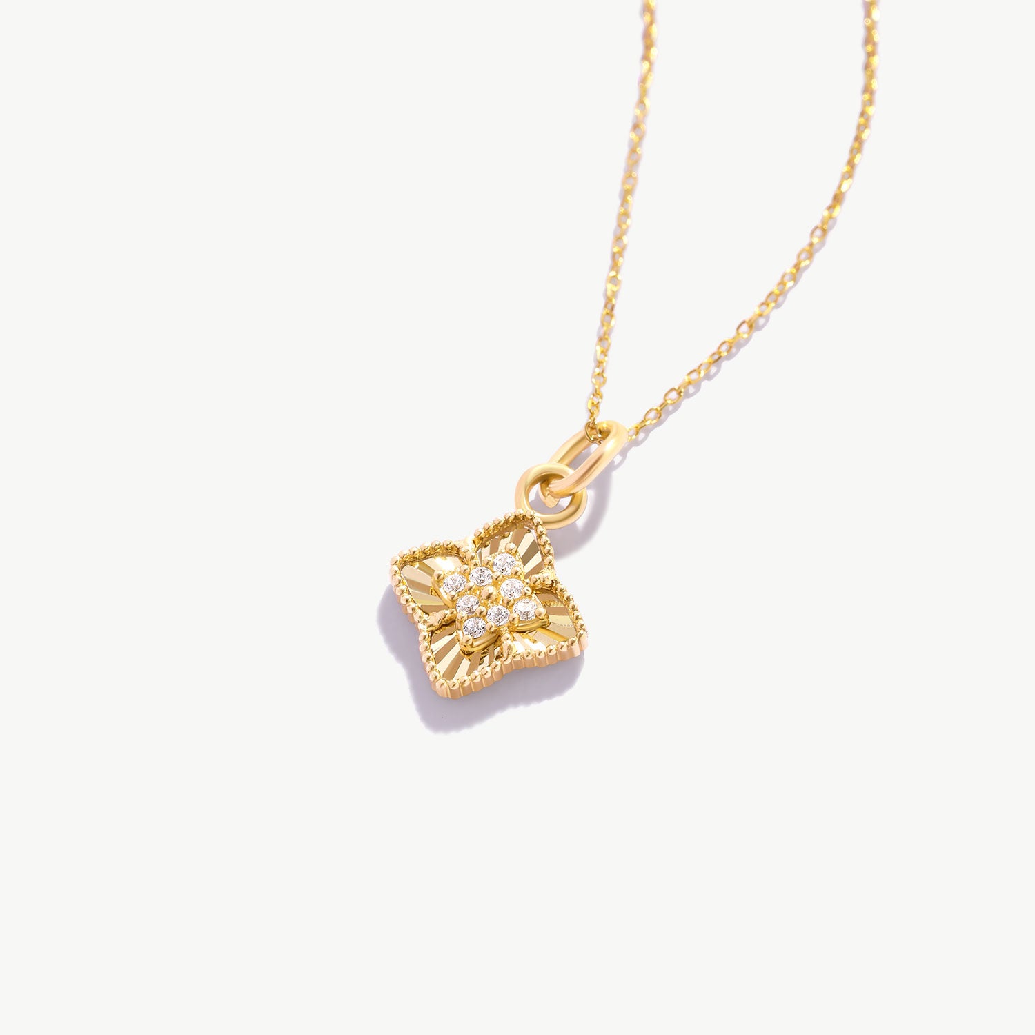 14K Solid Gold Four Leaf Clover Necklace: Lucky Charm Pendant