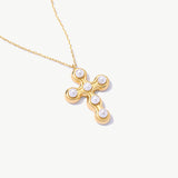 14K Solid Gold Pearl Cross Necklace: Dainty Christian Pendant