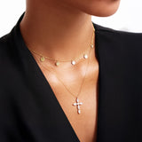 14K Solid Gold Personlized Cross Necklace: Dainty Religious Pendant