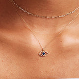 14K Solid Gold Unique Evil Eye Necklace: Protection Eye Pendant