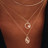 14k Solid Gold Circle Necklace: Dainty Birthstone Pendant