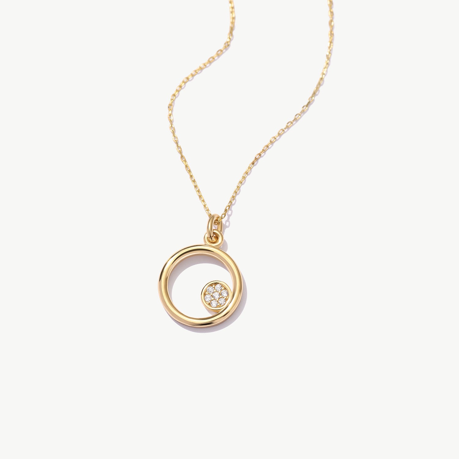 14k Solid Gold Circle Necklace: Dainty Interlocking Pendant