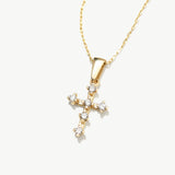 14K Solid Gold Diamond Cross Necklace