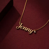 14K Solid Gold Custom Name Necklace: Diamond Accent, Personalized Jewelry