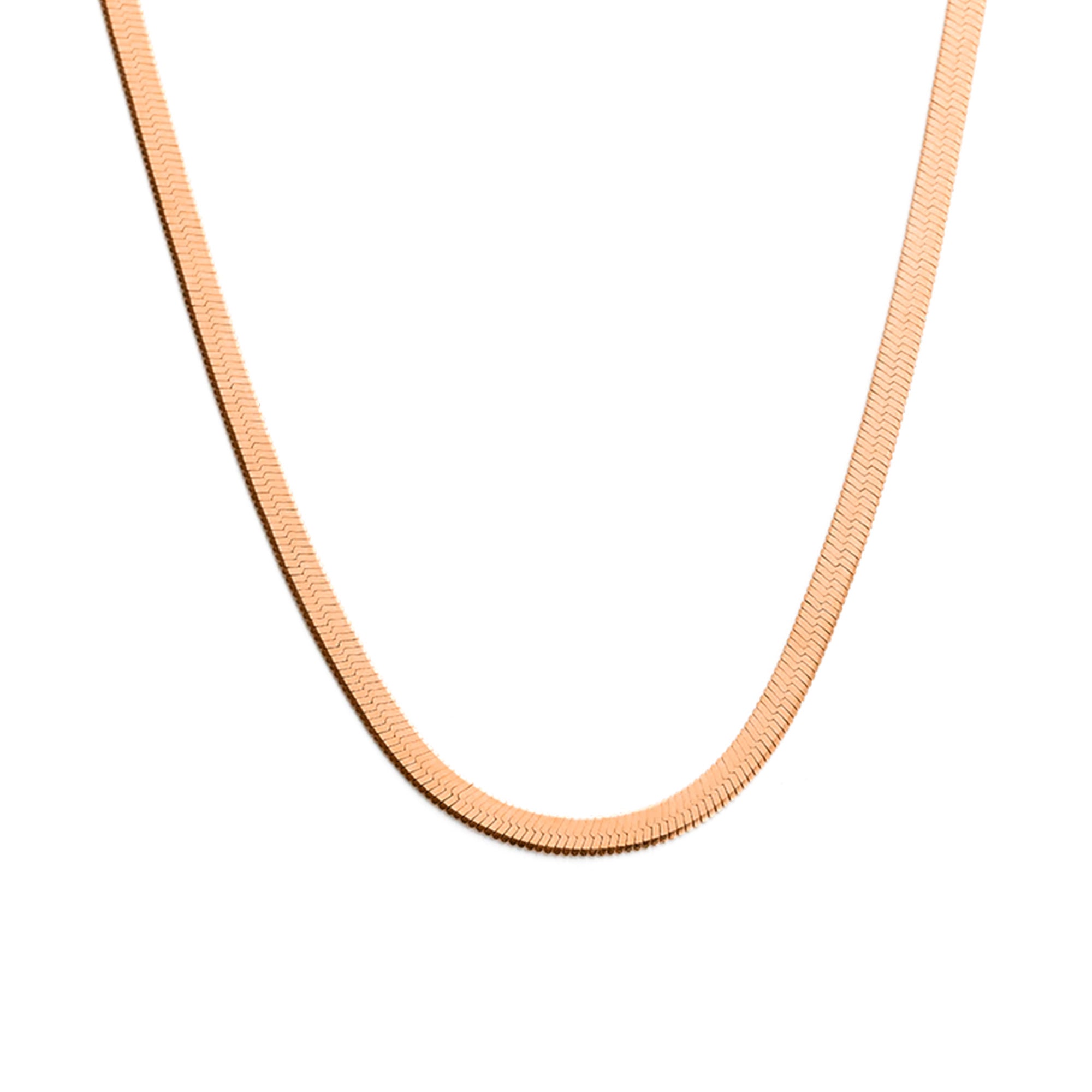 14k Solid Gold Herringbone Necklace, 2.5mm Flat Snake Chain
