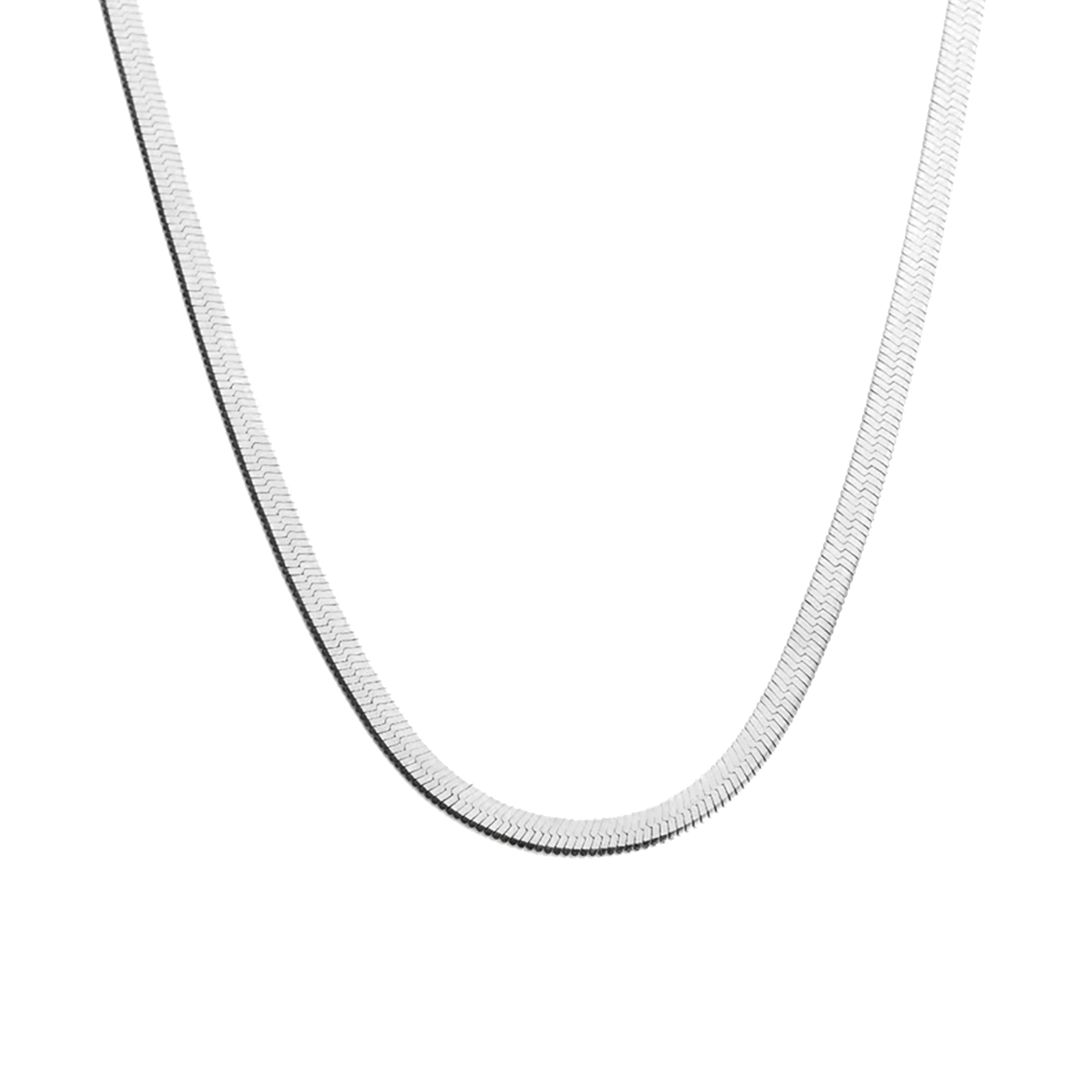 14k Solid Gold Herringbone Necklace, 2.5mm Flat Snake Chain