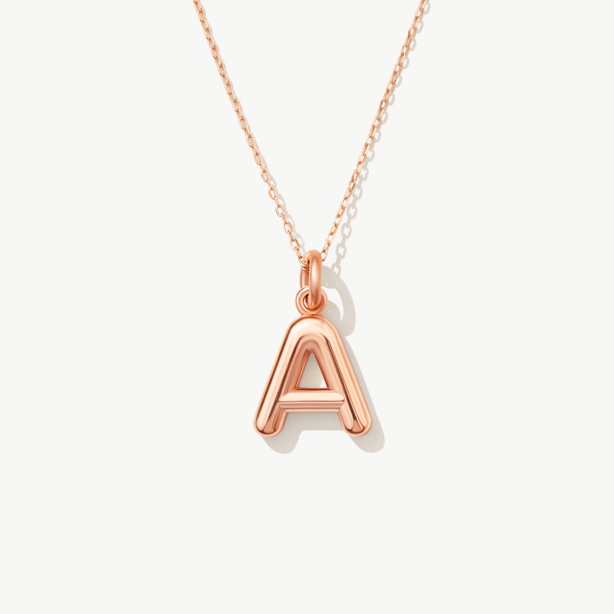 14K Solid Gold Bubble Letter Charm, Personalized Initial Pendant