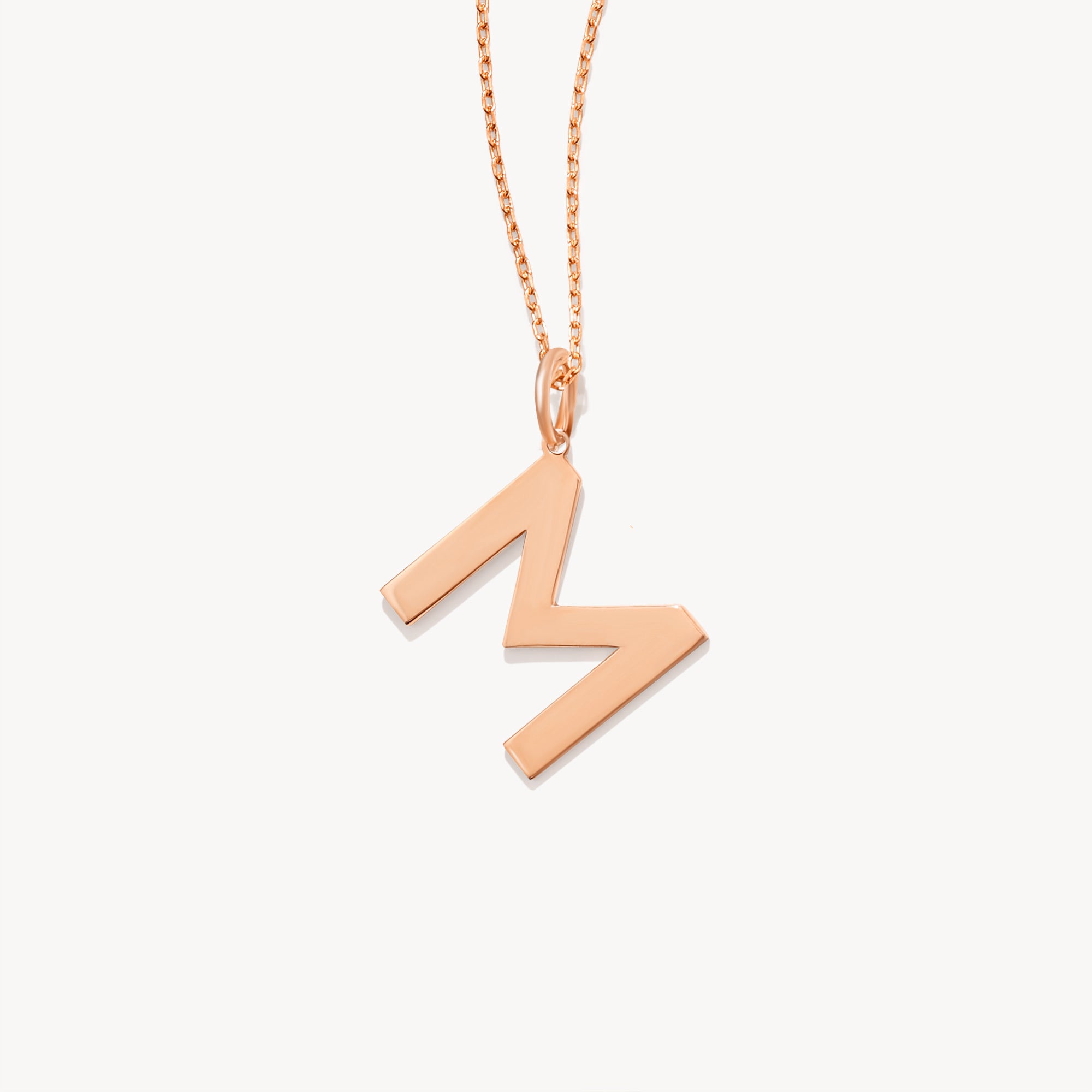 14K Solid Gold Initial Pendant, Personalized Letter Charm Necklace