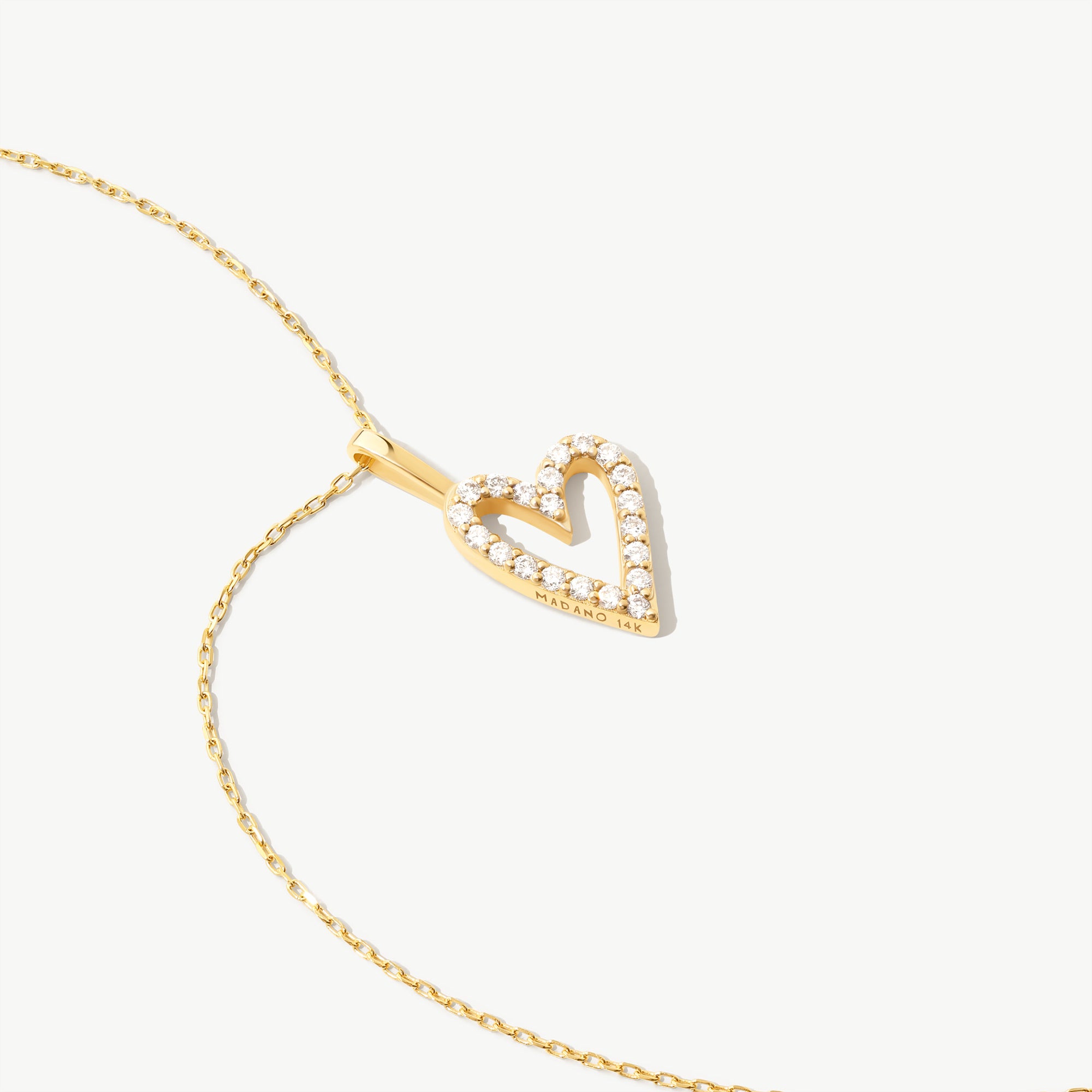 14K Solid Gold Diamond Open Heart Necklace, Love Charm