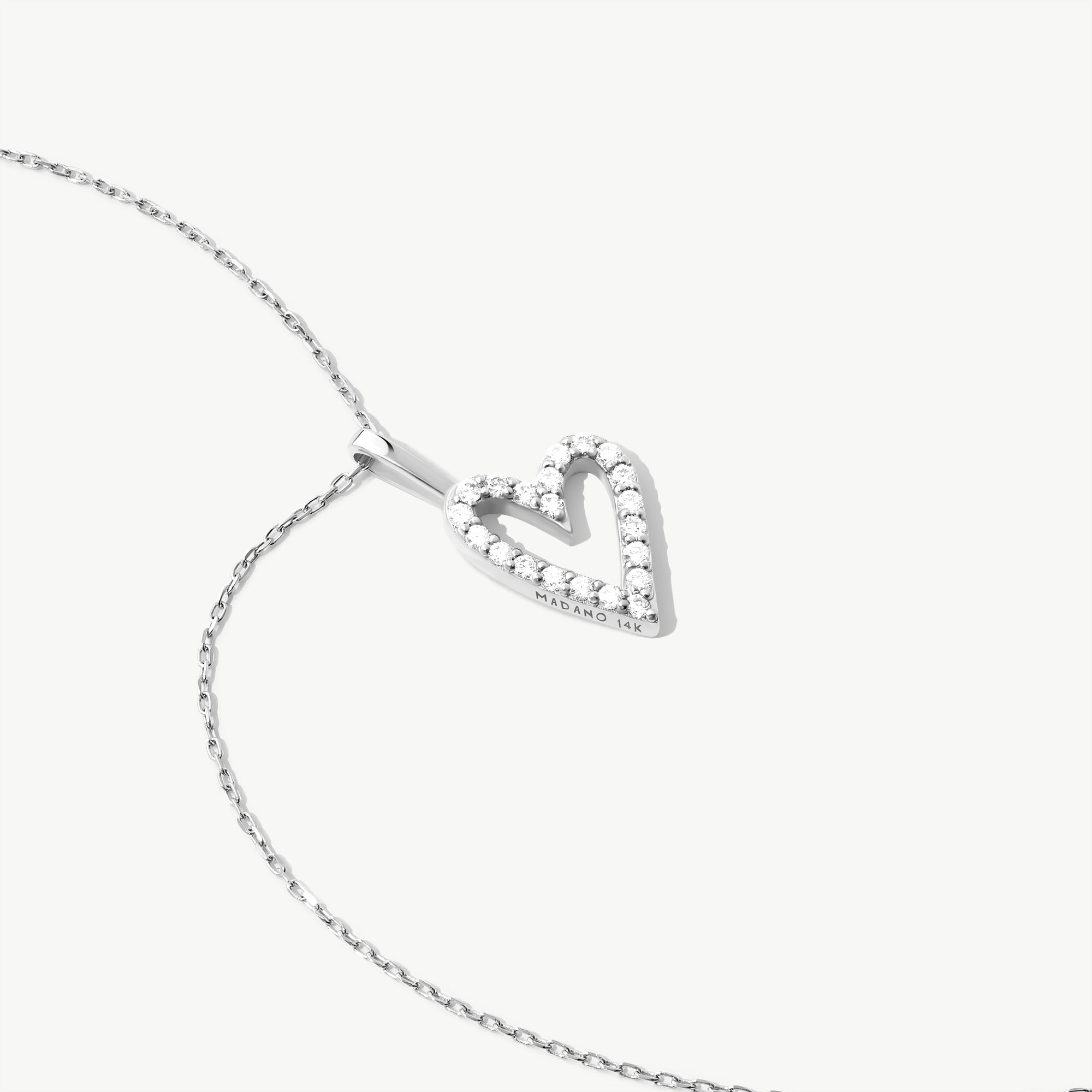 14K Solid Gold Diamond Open Heart Necklace, Love Charm