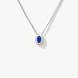 14K Solid Gold Sapphire and Diamond Halo Necklace