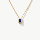 14K Solid Gold Sapphire and Diamond Halo Necklace