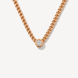 14K Solid Gold Bezel Diamond Solitaire Cuban Chain Necklace