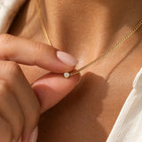 14K Solid Gold Bezel Diamond Solitaire Cuban Chain Necklace