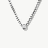 14K Solid Gold Bezel Diamond Solitaire Cuban Chain Necklace