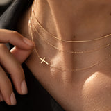 14K Solid Gold Sideways Cross Necklace