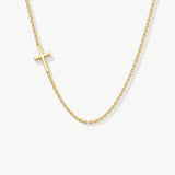 14K Solid Gold Sideways Cross Necklace