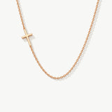 14K Solid Gold Sideways Cross Necklace