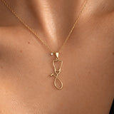 14K Solid Gold Diamond Stethoscope Necklace